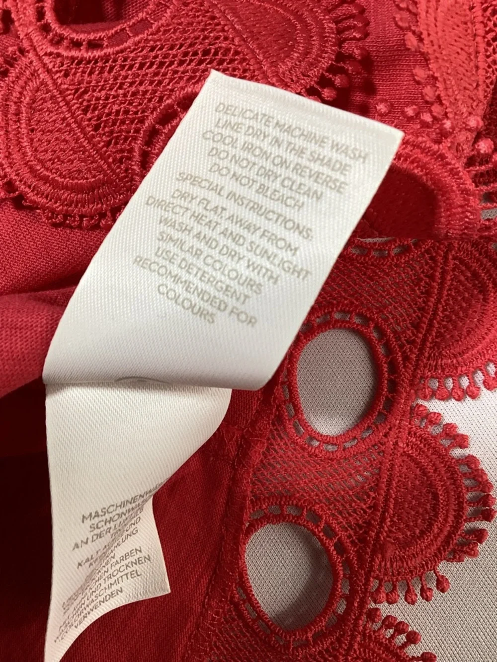 Boden Ayla Jersey Coral Tie-Neck Top with Scalloped Eyelet Trim - Picture 7 of 13